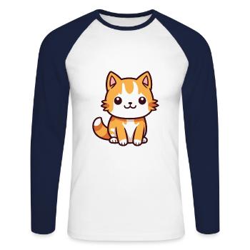 Katze niedlich glücklich kawaii cartoon clipart tier - Unisex Baseballshirt langarm - Weiß/Navy - Vorne - Nik (191cm)