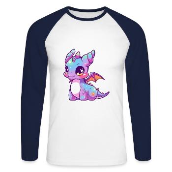 Drache Niedlich Glücklich Kawaii Cartoon Clipart Tier - Unisex Baseballshirt langarm - Weiß/Navy - Vorne - Nik (191cm)