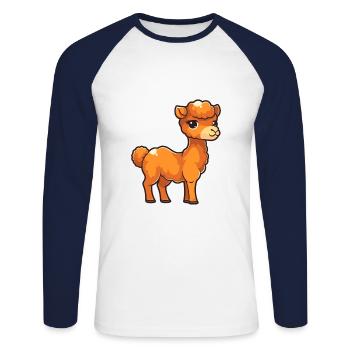 kamel niedlich glücklich kawaii cartoon clipart tier - Unisex Baseballshirt langarm - Weiß/Navy - Vorne - Nik (191cm)