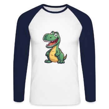 Dinosaur Cute Happy Kawaii Cartoon Clipart Animal - Unisex Long Sleeve Baseball T-Shirt - white/navy - Front - Nik (191cm)
