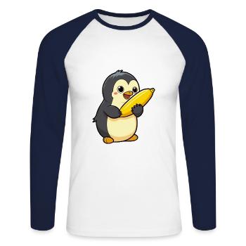 pinguin niedlich glücklich kawaii cartoon clipart tier - Unisex Baseballshirt langarm - Weiß/Navy - Vorne - Nik (191cm)
