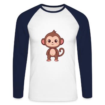 Baboon Cute Happy Kawaii Cartoon Clipart Animal - Unisex Long Sleeve Baseball T-Shirt - white/navy - Front - Nik (191cm)
