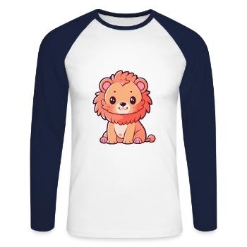 Lion mignon heureux kawaii dessin animé Clipart Animal - T-shirt baseball manches longues Homme - blanc/marine - Devant - Nik (191cm)