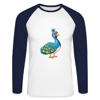 Pfau Niedlich Glücklich Kawaii Cartoon Clipart Tier - Unisex Baseballshirt langarm - Weiß/Navy - Vorne - Nik (191cm)
