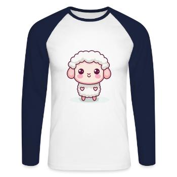 Mouton mignon heureux kawaii dessin animé Clipart Animal - T-shirt baseball manches longues Homme - blanc/marine - Devant - Nik (191cm)