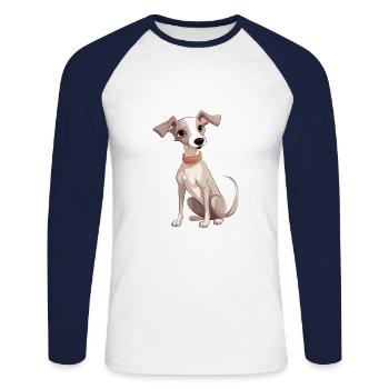 Whippet Chien Mignon Heureux Kawaii Cartoon Clipart Anim - T-shirt baseball manches longues Homme - blanc/marine - Devant - Nik (191cm)