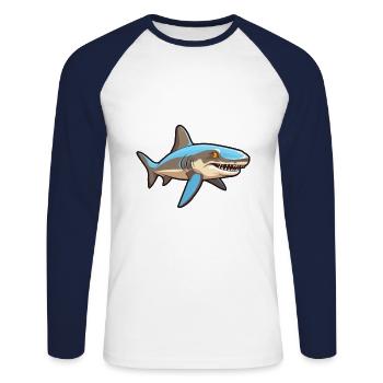 Requin mignon heureux kawaii dessin animé Clipart Animal - T-shirt baseball manches longues Homme - blanc/marine - Devant - Nik (191cm)