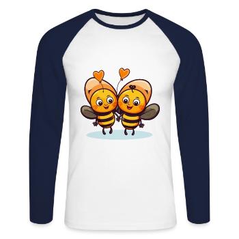 Bienen, Kawaii, Karikatur, Haustier, Spielend, Mit, Balloons - Unisex Baseballshirt langarm - Weiß/Navy - Vorne - Nik (191cm)