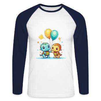 Turtles Kawaii Cartoon Pet Playing With Balloons - Unisex Long Sleeve Baseball T-Shirt - white/navy - Front - Nik (191cm)