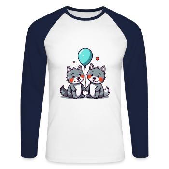 Wölfe Kawaii Cartoon Haustier spielt mit Luftballons - Unisex Baseballshirt langarm - Weiß/Navy - Vorne - Nik (191cm)