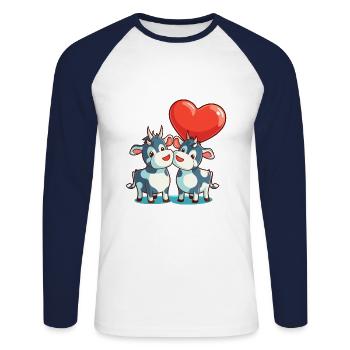Vache Kawaii Dessin Animé Animal Jouant Avec Des Ballons - T-shirt baseball manches longues Homme - blanc/marine - Devant - Nik (191cm)