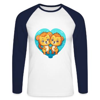 Lions Kawaii Cartoon Pet Jouant Avec Des Ballons - T-shirt baseball manches longues Homme - blanc/marine - Devant - Nik (191cm)
