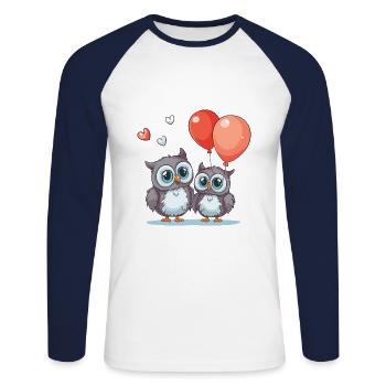 Eulen Kawaii Cartoon Haustier spielt mit Luftballons - Unisex Baseballshirt langarm - Weiß/Navy - Vorne - Nik (191cm)