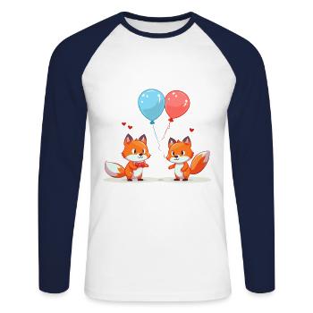 Fox Kawaii Cartoon Haustier spielt mit Luftballons - Unisex Baseballshirt langarm - Weiß/Navy - Vorne - Nik (191cm)