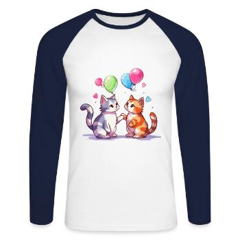 Katzen Kawaii Cartoon Haustier spielt mit Luftballons - Unisex Baseballshirt langarm - Weiß/Navy - Vorne - Nik (191cm)