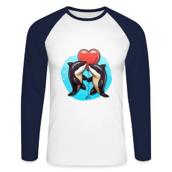 Orcas Kawaii Cartoon Pet Playing With Balloons - Unisex Long Sleeve Baseball T-Shirt - white/navy - Front - Nik (191cm)