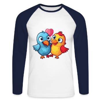 Vögel Kawaii Cartoon Haustier spielt mit Luftballons - Unisex Baseballshirt langarm - Weiß/Navy - Vorne - Nik (191cm)