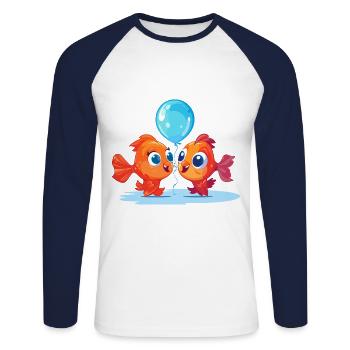 Fish Kawaii Cartoon Pet Playing With Balloons - Unisex Long Sleeve Baseball T-Shirt - white/navy - Front - Nik (191cm)