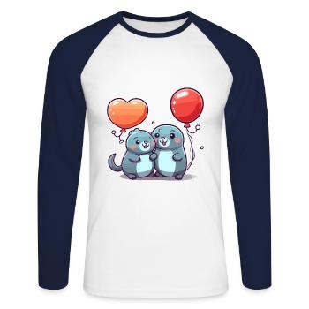 Seals Kawaii Cartoon Pet Playing With Balloons - Unisex Long Sleeve Baseball T-Shirt - white/navy - Front - Nik (191cm)