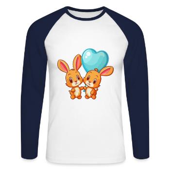 Rabbits Kawaii Cartoon Pet Playing With Balloons - Unisex Long Sleeve Baseball T-Shirt - white/navy - Front - Nik (191cm)