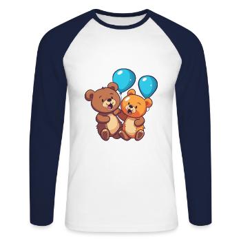 Bears Kawaii Cartoon Pet Playing With Balloons - Unisex Long Sleeve Baseball T-Shirt - white/navy - Front - Nik (191cm)