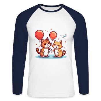 Katze Kawaii Cartoon Haustier spielt mit Luftballons - Unisex Baseballshirt langarm - Weiß/Navy - Vorne - Nik (191cm)