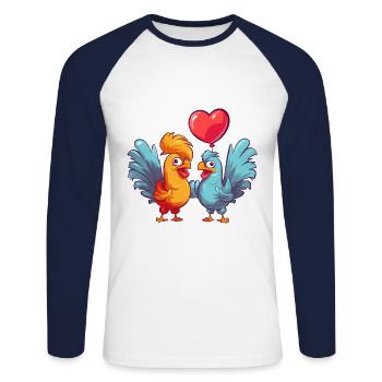 Roosters Kawaii Cartoon Pet Playing With Balloons - Unisex Long Sleeve Baseball T-Shirt - white/navy - Front - Nik (191cm)
