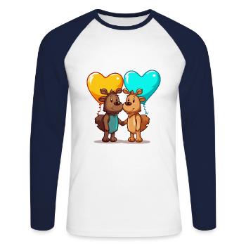 Mooses Kawaii Cartoon Pet Playing With Balloons - Unisex Long Sleeve Baseball T-Shirt - white/navy - Front - Nik (191cm)