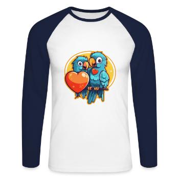Parrots Kawaii Cartoon Pet Playing With Balloons - Unisex Long Sleeve Baseball T-Shirt - white/navy - Front - Nik (191cm)