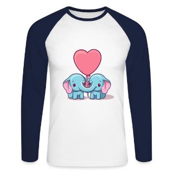 Elephants Kawaii Cartoon Pet Playing With Balloons - Unisex Long Sleeve Baseball T-Shirt - white/navy - Front - Nik (191cm)