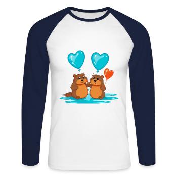 Beavers Kawaii Cartoon Pet Playing With Balloons - Unisex Long Sleeve Baseball T-Shirt - white/navy - Front - Nik (191cm)