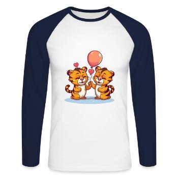 Tigers Kawaii Cartoon Pet Playing With Balloons - Unisex Long Sleeve Baseball T-Shirt - white/navy - Front - Nik (191cm)