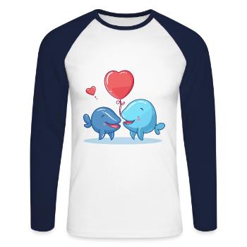 Wale Kawaii Cartoon Haustier spielt mit Luftballons - Unisex Baseballshirt langarm - Weiß/Navy - Vorne - Nik (191cm)