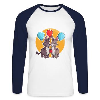 Esel Kawaii Cartoon Haustier spielt mit Luftballons - Unisex Baseballshirt langarm - Weiß/Navy - Vorne - Nik (191cm)