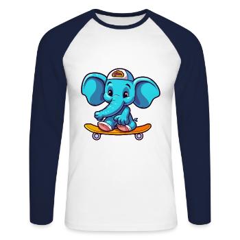 Funny Elephant Kawaii Cartoon Playing Skateboard - Unisex Long Sleeve Baseball T-Shirt - white/navy - Front - Nik (191cm)