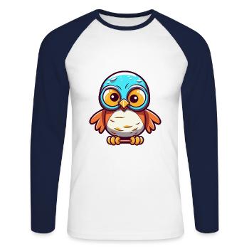 Lustige Eule Kawaii Cartoon Haustier spielt Skateboard - Unisex Baseballshirt langarm - Weiß/Navy - Vorne - Nik (191cm)