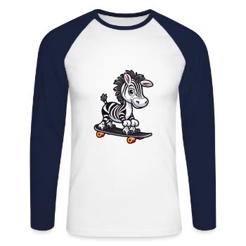 Funny Zebra Kawaii Cartoon Pet Playing Skateboard - Unisex Long Sleeve Baseball T-Shirt - white/navy - Front - Nik (191cm)