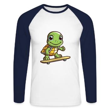 Funny Turtle Kawaii Cartoon Pet Playing Skateboard - Unisex Long Sleeve Baseball T-Shirt - white/navy - Front - Nik (191cm)