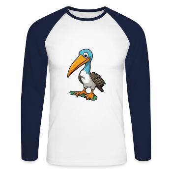 Funny Pelican Kawaii Cartoon Playing Skateboard - Unisex Long Sleeve Baseball T-Shirt - white/navy - Front - Nik (191cm)
