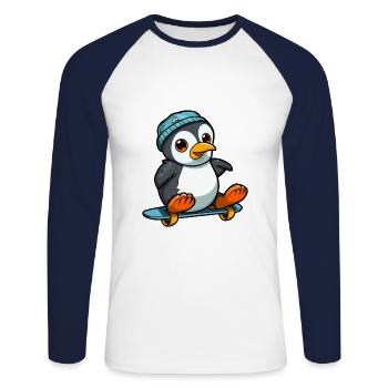 Lustiger Pinguin Kawaii Cartoon spielt Skateboard - Unisex Baseballshirt langarm - Weiß/Navy - Vorne - Nik (191cm)