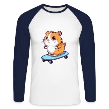 Funny Hamster Kawaii Cartoon Playing Skateboard - Unisex Long Sleeve Baseball T-Shirt - white/navy - Front - Nik (191cm)