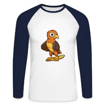 Drôle Hawk Kawaii Cartoon Pet Jouant Skateboard - T-shirt baseball manches longues Homme - blanc/marine - Devant - Nik (191cm)