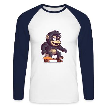 Funny Gorilla Kawaii Cartoon Playing Skateboard - Unisex Long Sleeve Baseball T-Shirt - white/navy - Front - Nik (191cm)