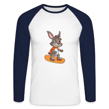 Funny Donkey Kawaii Cartoon Pet Playing Skateboard - Unisex Long Sleeve Baseball T-Shirt - white/navy - Front - Nik (191cm)