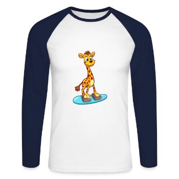 Funny Giraffe Kawaii Cartoon Playing Skateboard - Unisex Long Sleeve Baseball T-Shirt - white/navy - Front - Nik (191cm)