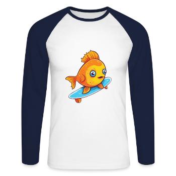 Funny Fish Kawaii Cartoon Pet Playing Skateboard - Unisex Long Sleeve Baseball T-Shirt - white/navy - Front - Nik (191cm)