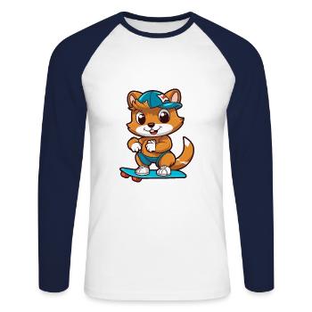 Funny Chipmunk Kawaii Cartoon Playing Skateboard - Unisex Long Sleeve Baseball T-Shirt - white/navy - Front - Nik (191cm)