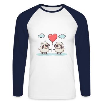 Moutons Kawaii Cartoon Pet Jouant Avec Des Ballons - T-shirt baseball manches longues Homme - blanc/marine - Devant - Nik (191cm)