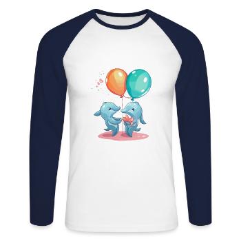 Delfine Kawaii Cartoon Haustier spielt mit Luftballons - Unisex Baseballshirt langarm - Weiß/Navy - Vorne - Nik (191cm)