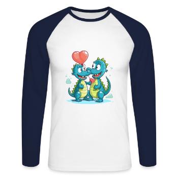 Crocodiles Kawaii Cartoon Pet Jouant Avec Ballon - T-shirt baseball manches longues Homme - blanc/marine - Devant - Nik (191cm)